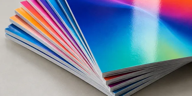 16 pt Gloss. Stiff and bright, glossy on both sides